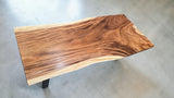 Contemporary live edge dining table with optional custom leg designs.