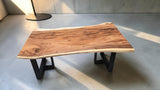 Angled view of Australian-made solid timber dining table.
