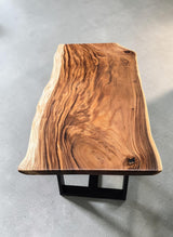 Close-up of natural live edge and unique timber figure.