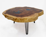 COF032- Large Live Edge Vivid Blue Epoxy Coffee Table.