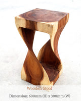Square Wooden Live Edge Stool.