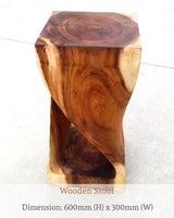 Square Wooden Live Edge Stool.