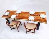 LAD032 - Monkeypod Wood River Bow Light Wood Dining Table.