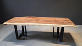 Australian handcrafted live edge Monkey Pod dining table with optional steel or timber base