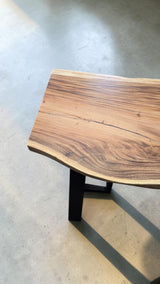 Australian handcrafted live edge Monkey Pod dining table with optional steel or timber base
