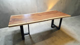 Angled view of solid timber dining table handcrafted in Melbourne.
