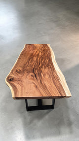 Large solid timber dining table for eight people.
