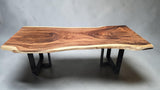 Premium 2400mm live edge Suar timber dining table with natural wood grain and black steel legs handcrafted in Melbourne