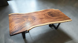 Close-up of premium Suar timber grain with natural live edge and satin finish