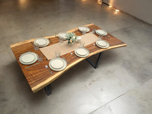 Live-Edge Acacia Wood Dining Table with Metal Legs – Rustic Modern Design, Unique Grain Patterns