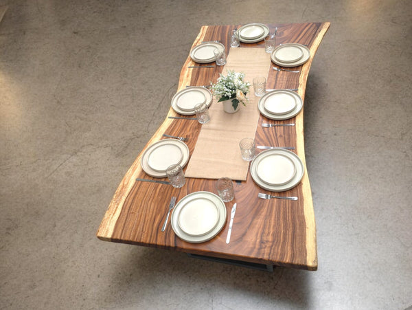 Live-Edge Acacia Wood Dining Table with Metal Legs – Rustic Modern Design, Unique Grain Patterns