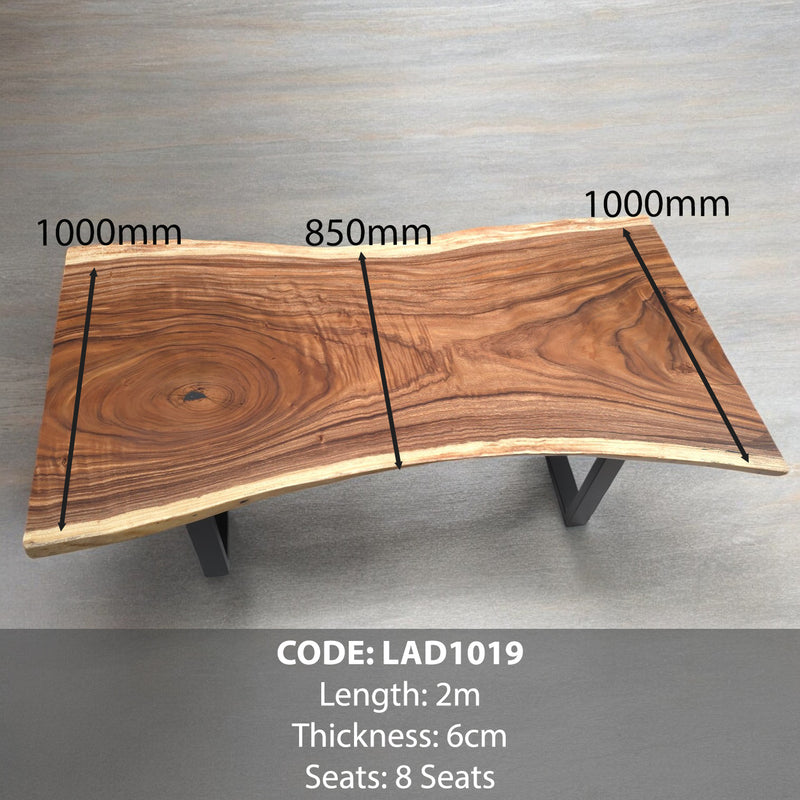 Live-Edge Acacia Wood Dining Table with Metal Legs – Rustic Modern Design, Unique Grain Patterns