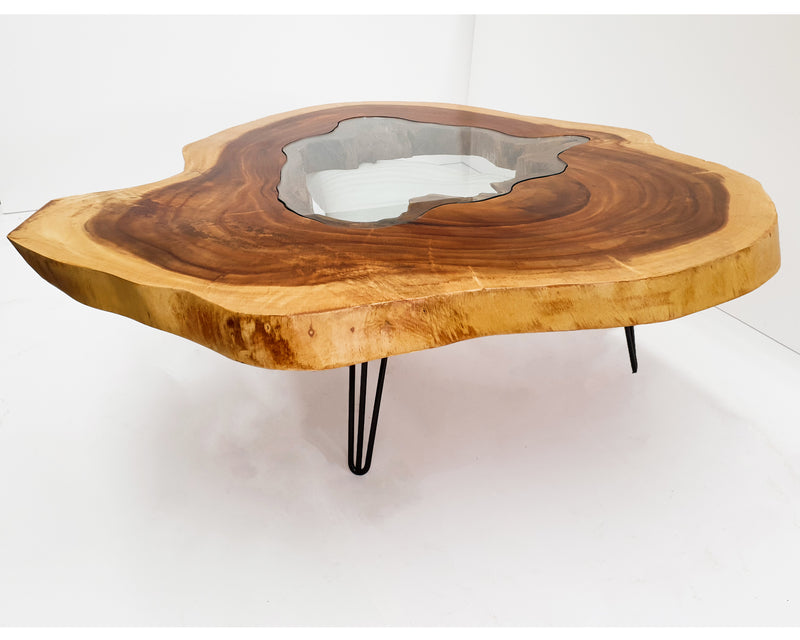 RTG001- Round Live Edge Glass Fitted Dining Table.