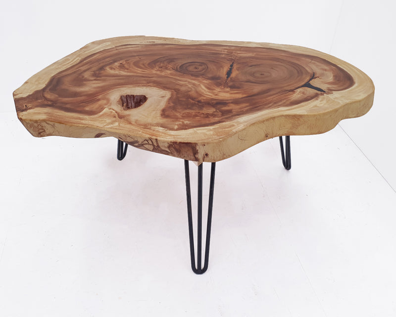 COF041- Light Brown Round Live Edge Coffee Table With Crevice.