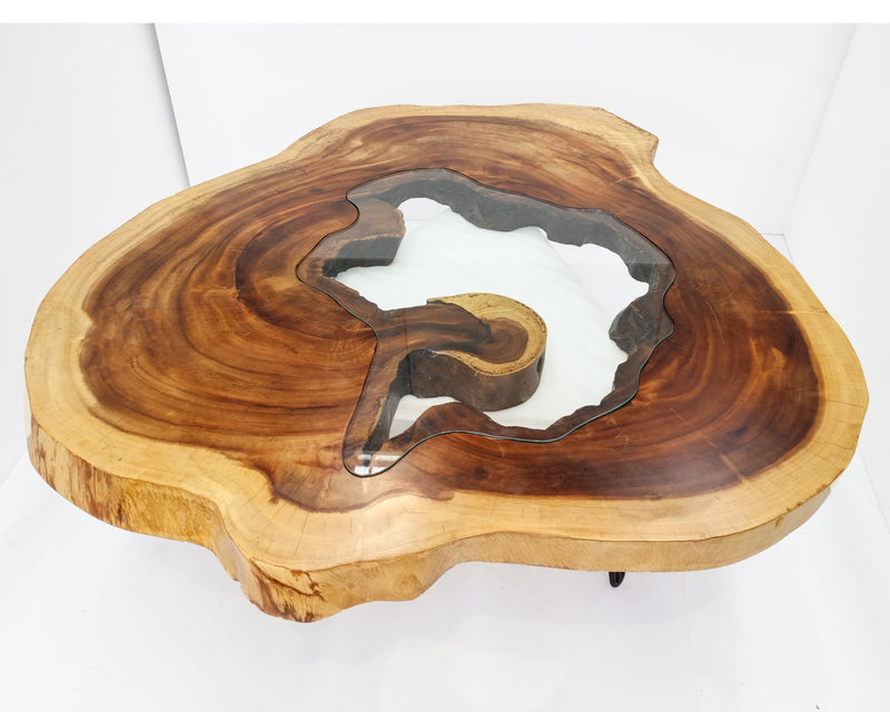 RTG002- Live Edge Conference Table with Glass Inlay.