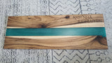 Personalised Live Edge Blue Resin River Serving Board.