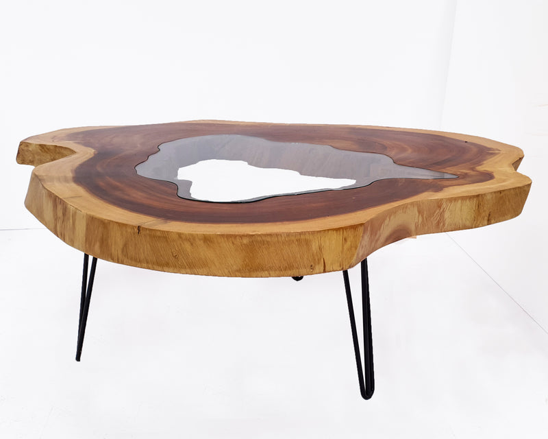 RTG007- Large Glass Inlay Live Edge Conference Table.