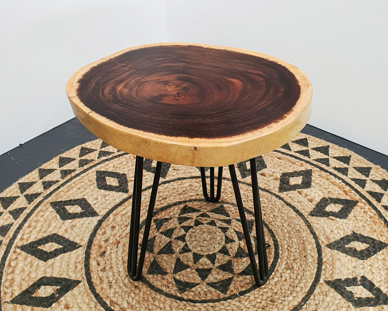 COF018- Dark Suar Wood Live Edge Round Coffee Table.