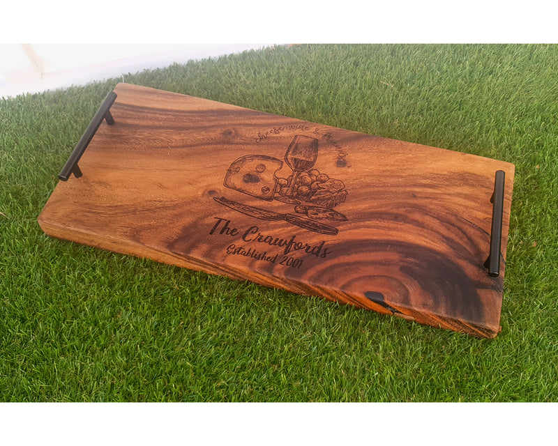 Premium Mother's Day Charcuterie Board / Engraved Serving Tray with Matte Black Handles / Gift for Her /  Gift for Mum / Mother's Day.