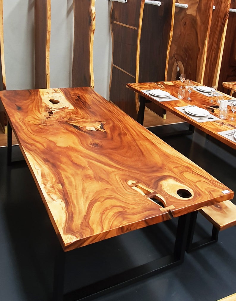 Monkeypod Wood Live Edge Solid Timber Dining Table.