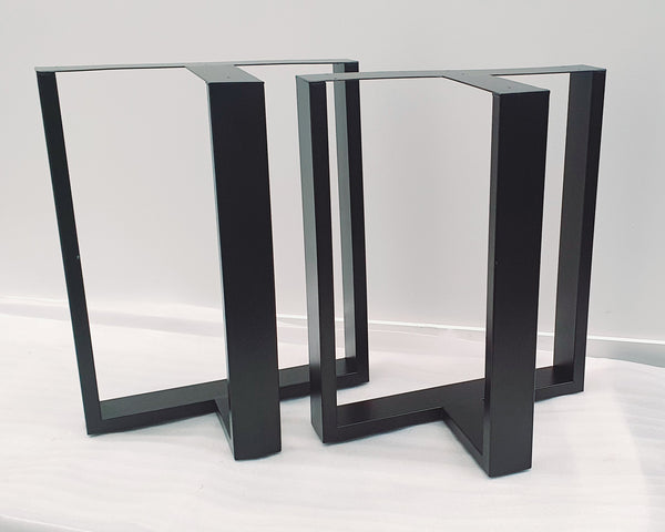 T-Shaped Framed Stainless Steel Black Desk or Dining Table Legs 710mm Height, Set of 2 (Two) Straight Legs.