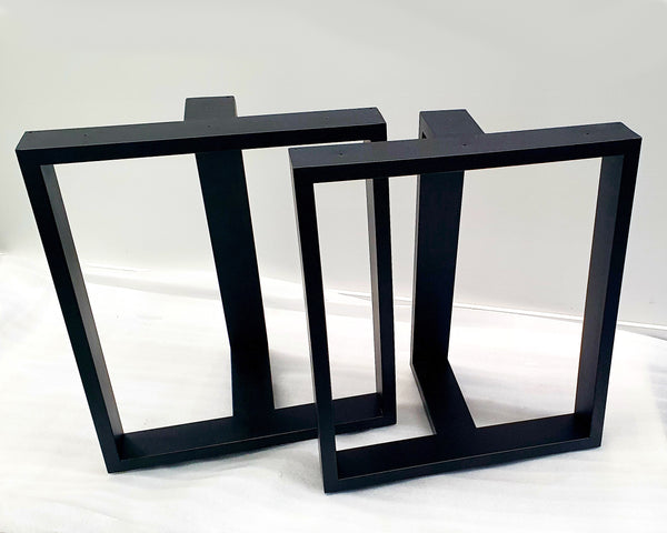 Trapezoid T-Shaped Framed Stainless Steel Black Desk or Dining Table Legs 710mm Height, Set of 2 (Two) Smaller Width.