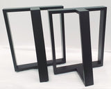 Trapezoid T-Shaped Framed Stainless Steel Black Desk or Dining Table Legs 710mm Height, Set of 2 (Two) Smaller Width.
