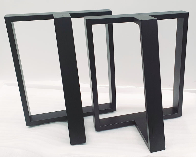 Wider Trapezoid T-Shaped Framed Stainless Steel Black Desk or Dining Table Legs 710mm Height, Set of 2 (Two) Larger Width.