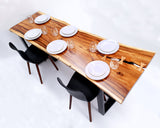 LAD032 - Monkeypod Wood River Bow Light Wood Dining Table.